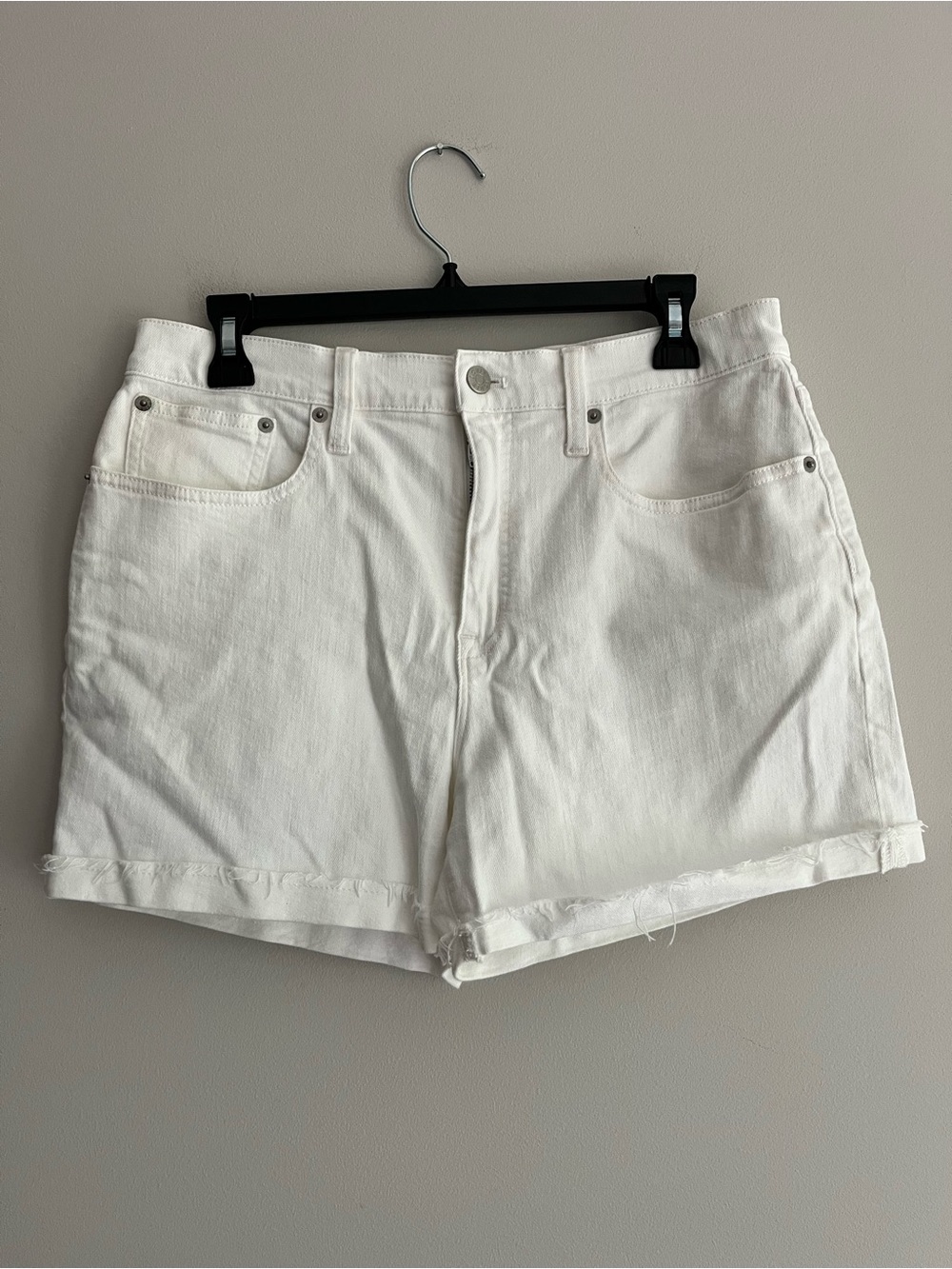 J. Crew White Denim High-Waist Raw Hem Shorts Size 29